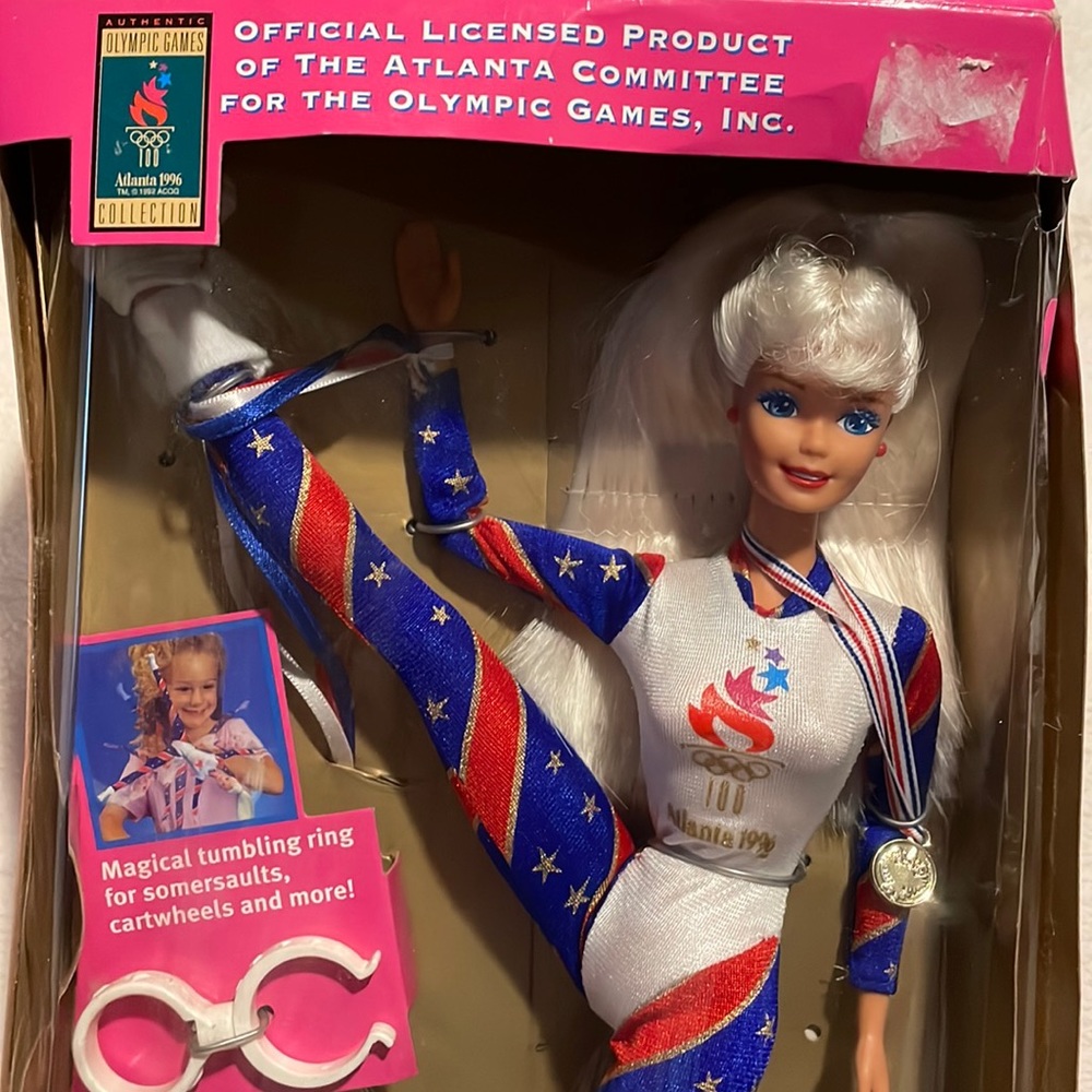 Olympic Gymnast Barbie Sport Bag Brush Tumbling Ring 96 Atlanta Mattel Vintage